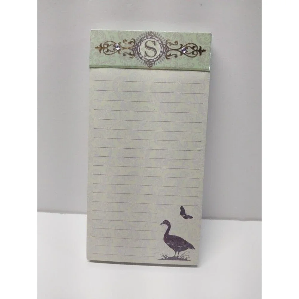 Punch Studio Jeweled Green Paisley S Monogram Goose Butterfly Magnetic Notepad